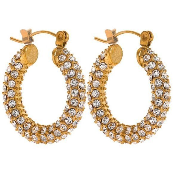 Medium Zircon Chunky Hoop 18K Gold Plated Stainless Steel Earrings - Picture 4 of 12